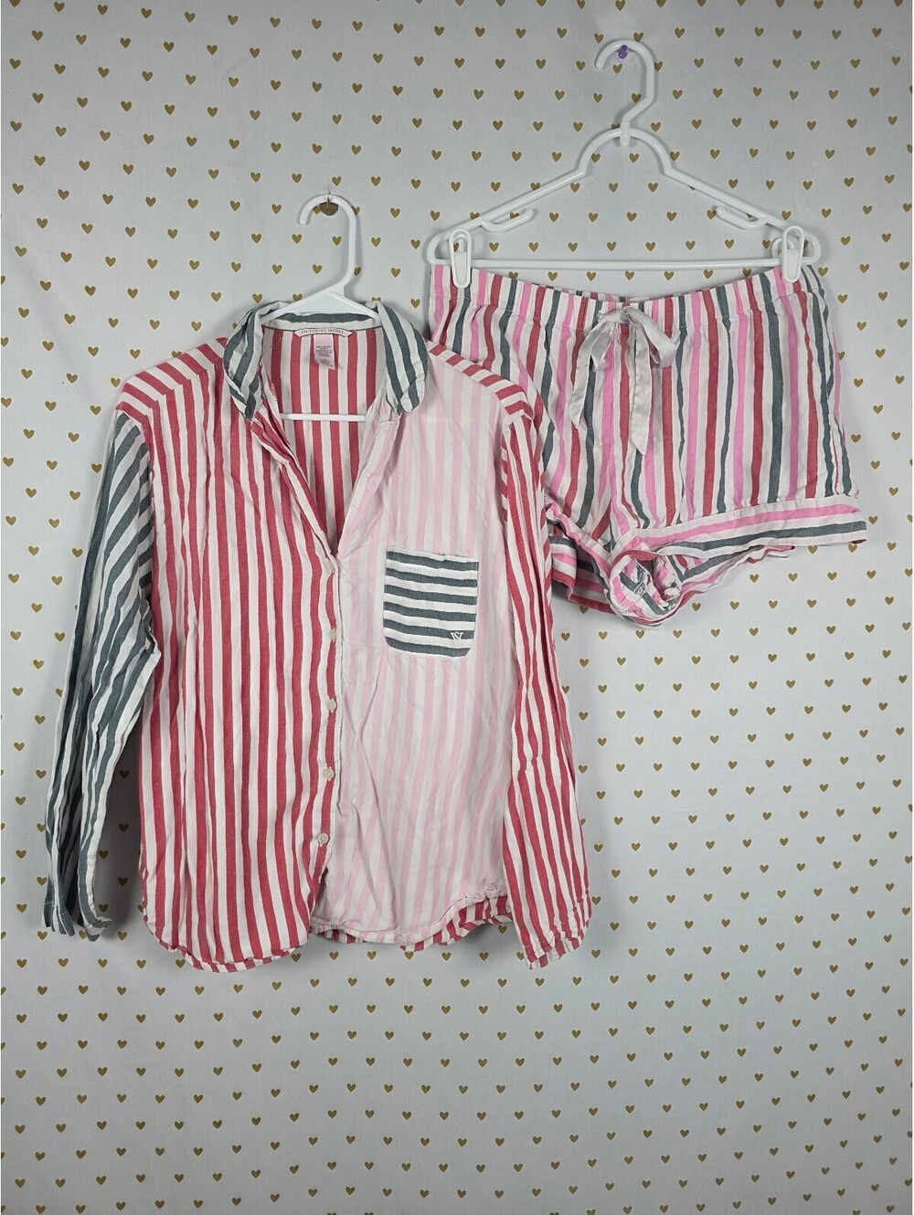 Victorias Secret Sleep SET 2pc Outfit Pajama Striped Shirt Shorts Large